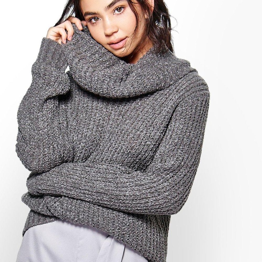 Boucle Crop Cowl Neck Sweater BooHoo